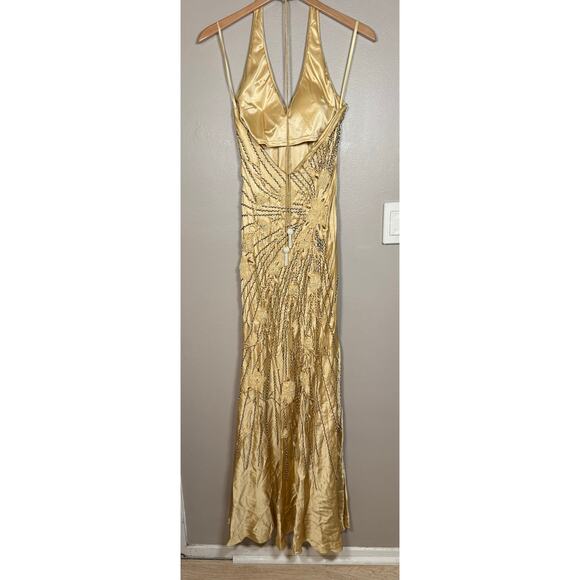 Sue Wong Nocturne Y2K Beaded Embroidered Gold Silk Gown size 8 - Picture 5 of 12